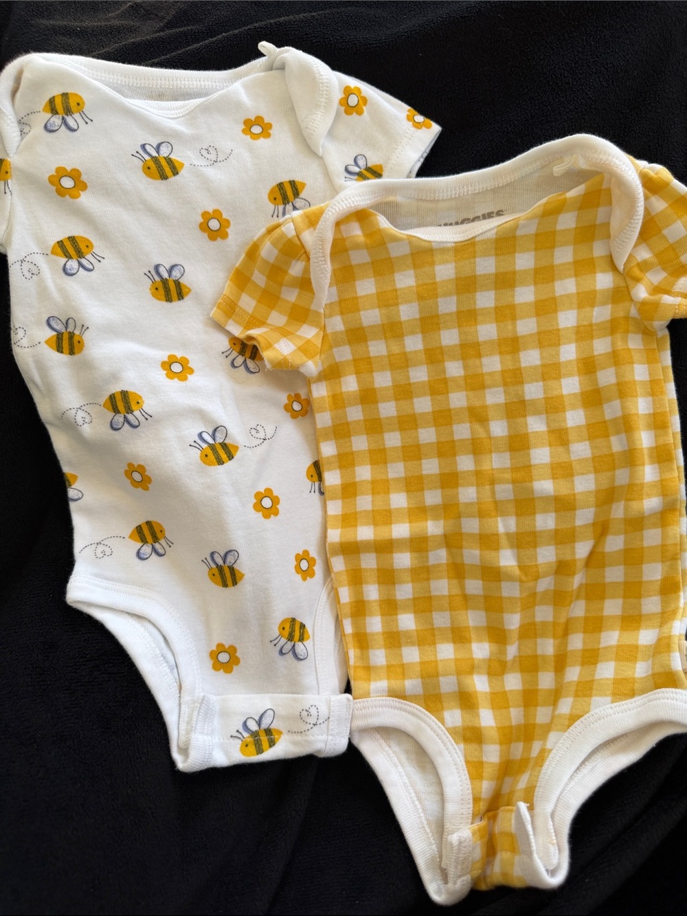 Huggies -Yellow Bee & Gingham Short-Sleeve One-Piece Bodysuits for Kids